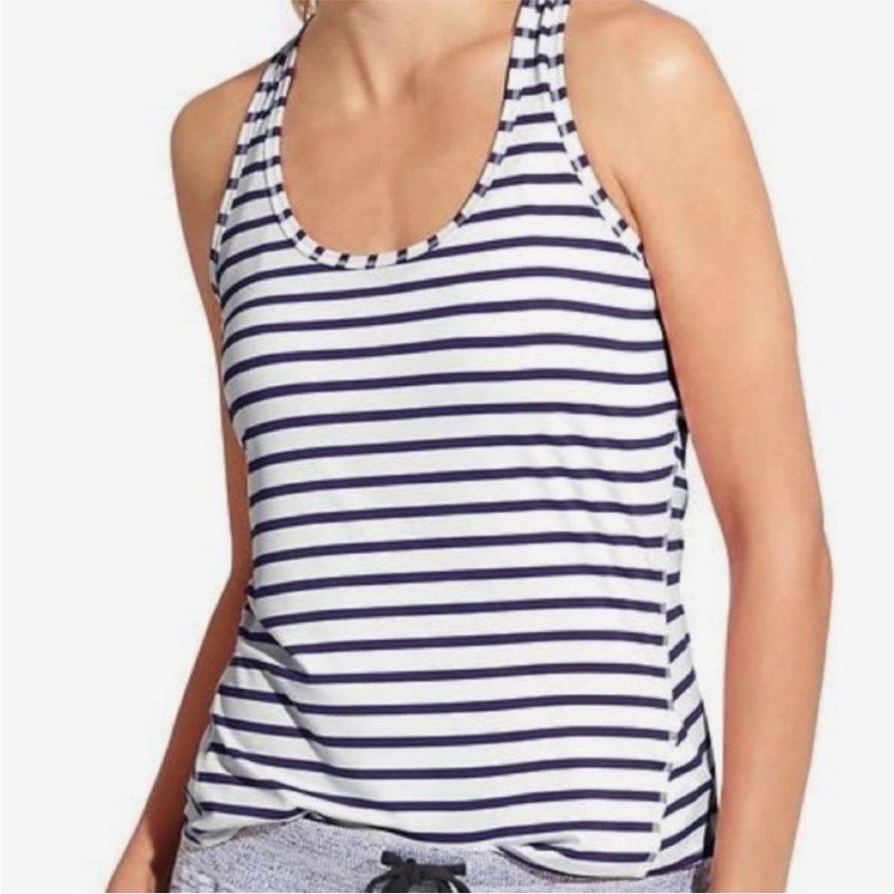 Athleta White & Navy Striped Racerback Tank